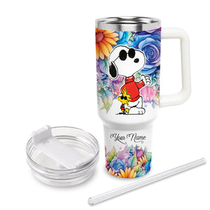 Snoopy Peanuts Cartoon Personalized 40oz Tumbler With Handle and Straw