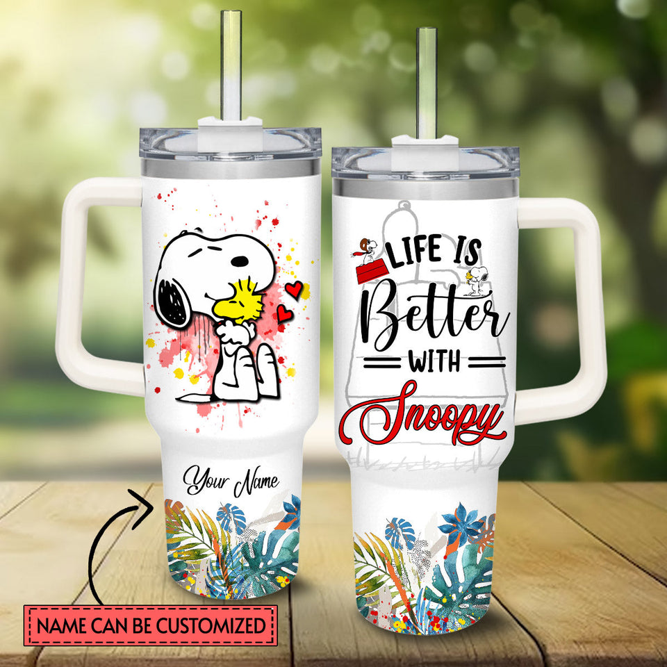 Snoopy Peanuts Cartoon Personalized 40oz Tumbler With Handle and Straw