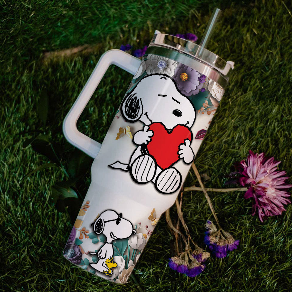 Snoopy Peanuts Cartoon Personalized 40oz Tumbler With Handle and Straw