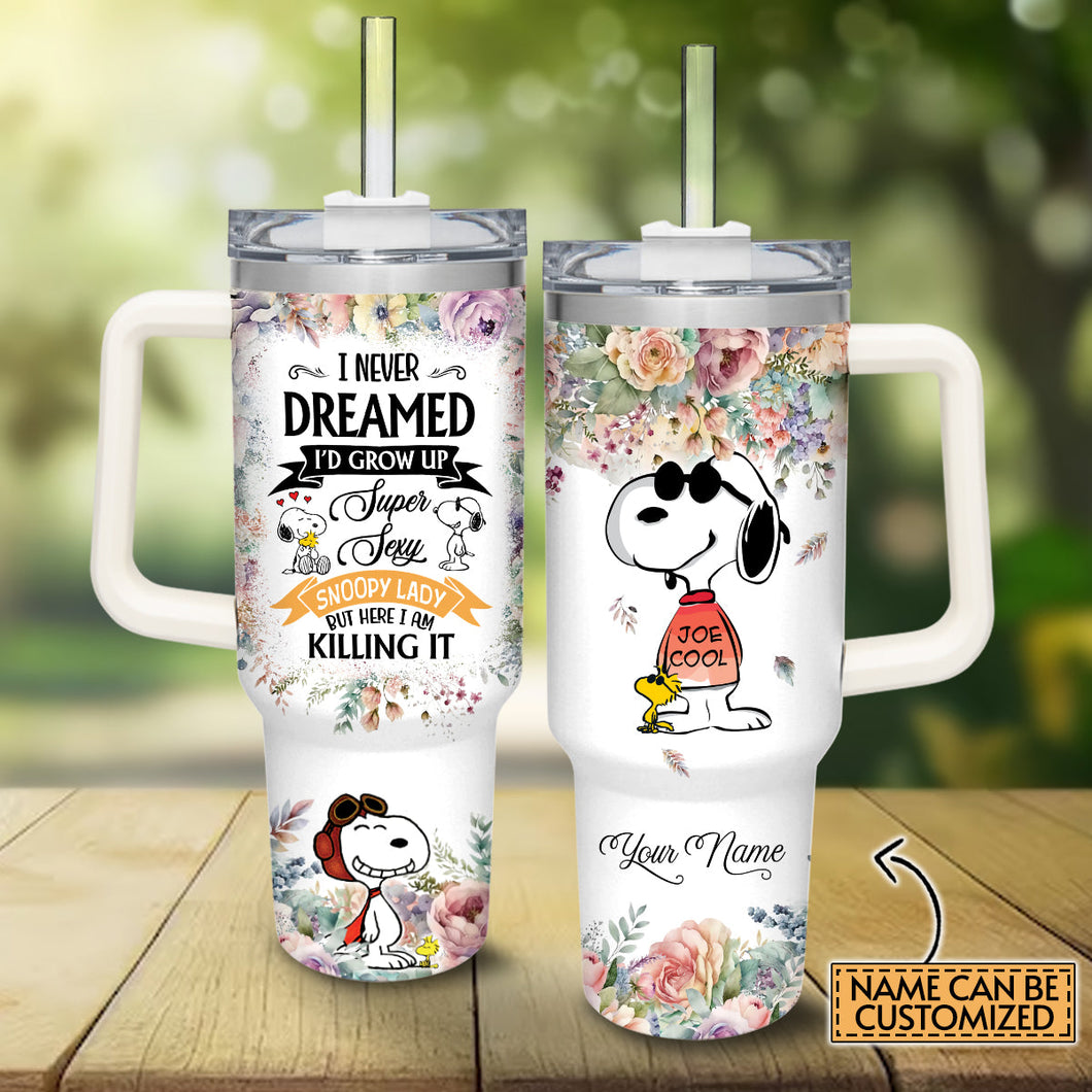 Snoopy Peanuts Cartoon Personalized 40oz Tumbler With Handle and Straw