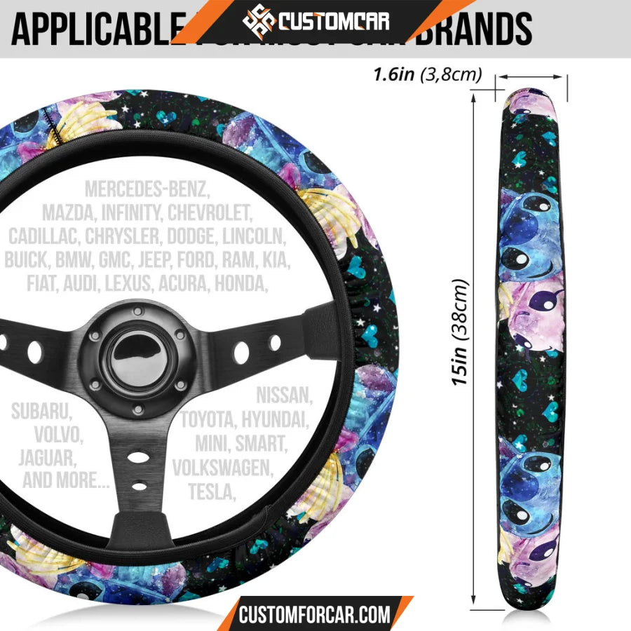 Stitch And Angel Steering Wheel Cover Cartoon Car