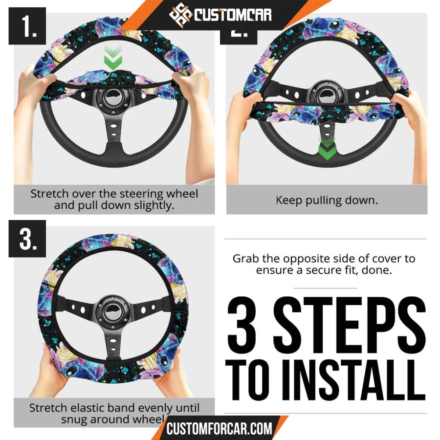 Stitch And Angel Steering Wheel Cover Cartoon Car