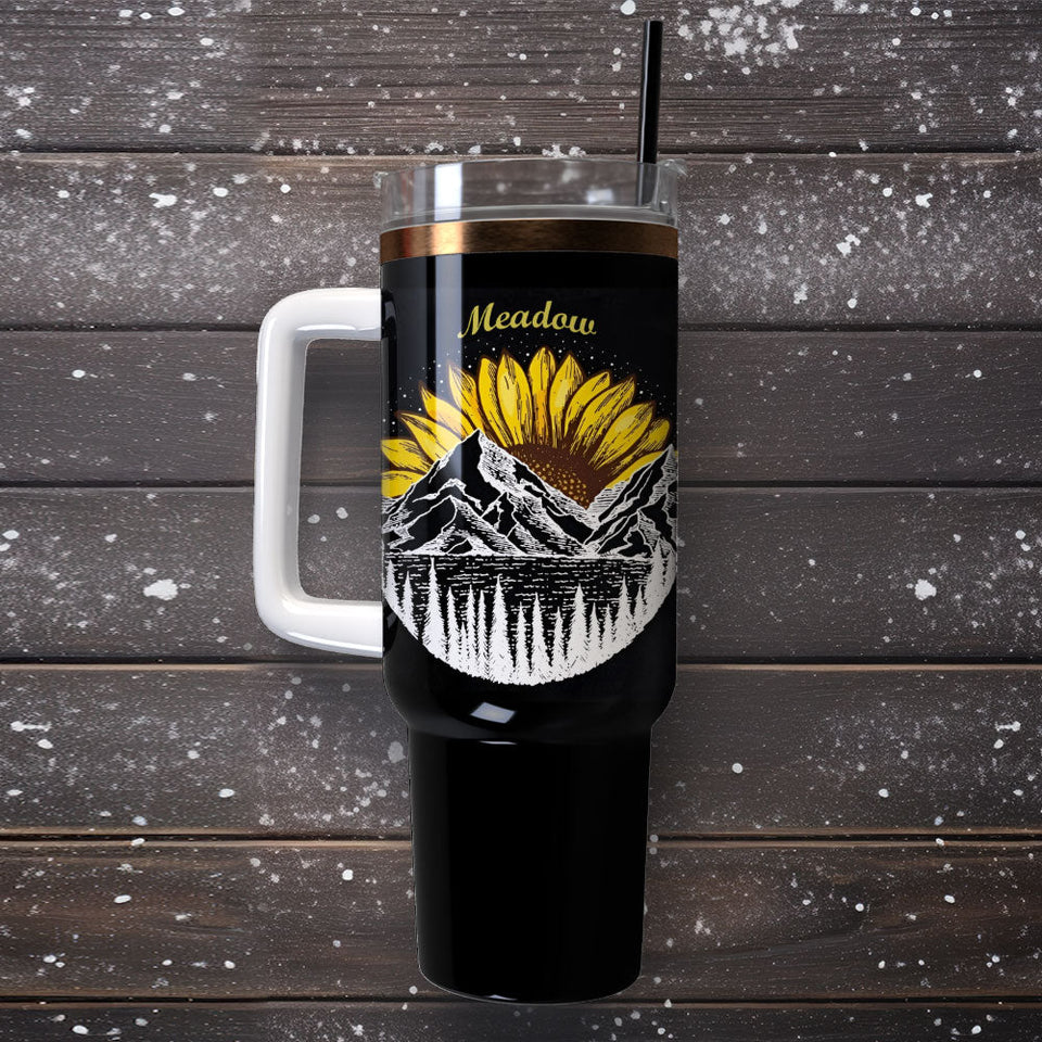 Sunflower Artwork Personalized 40oz Tumbler With Handle and Straw