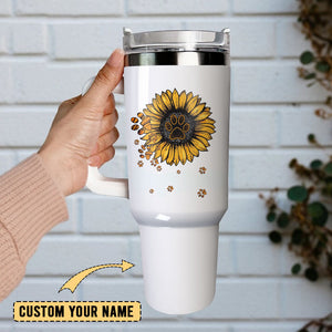 Sunflower Artwork Personalized 40oz Tumbler With Handle and Straw