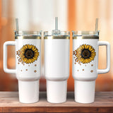 Sunflower Artwork Personalized 40oz Tumbler With Handle and Straw