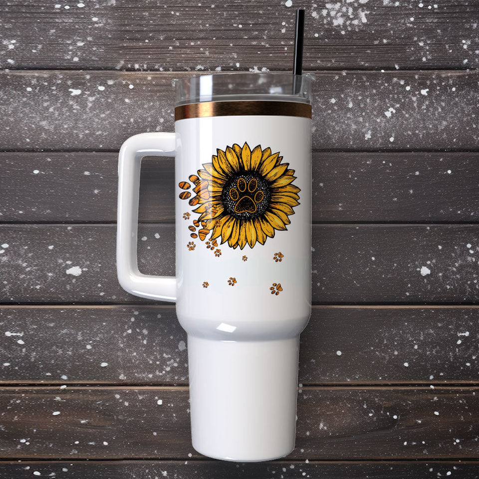 Sunflower Artwork Personalized 40oz Tumbler With Handle and Straw