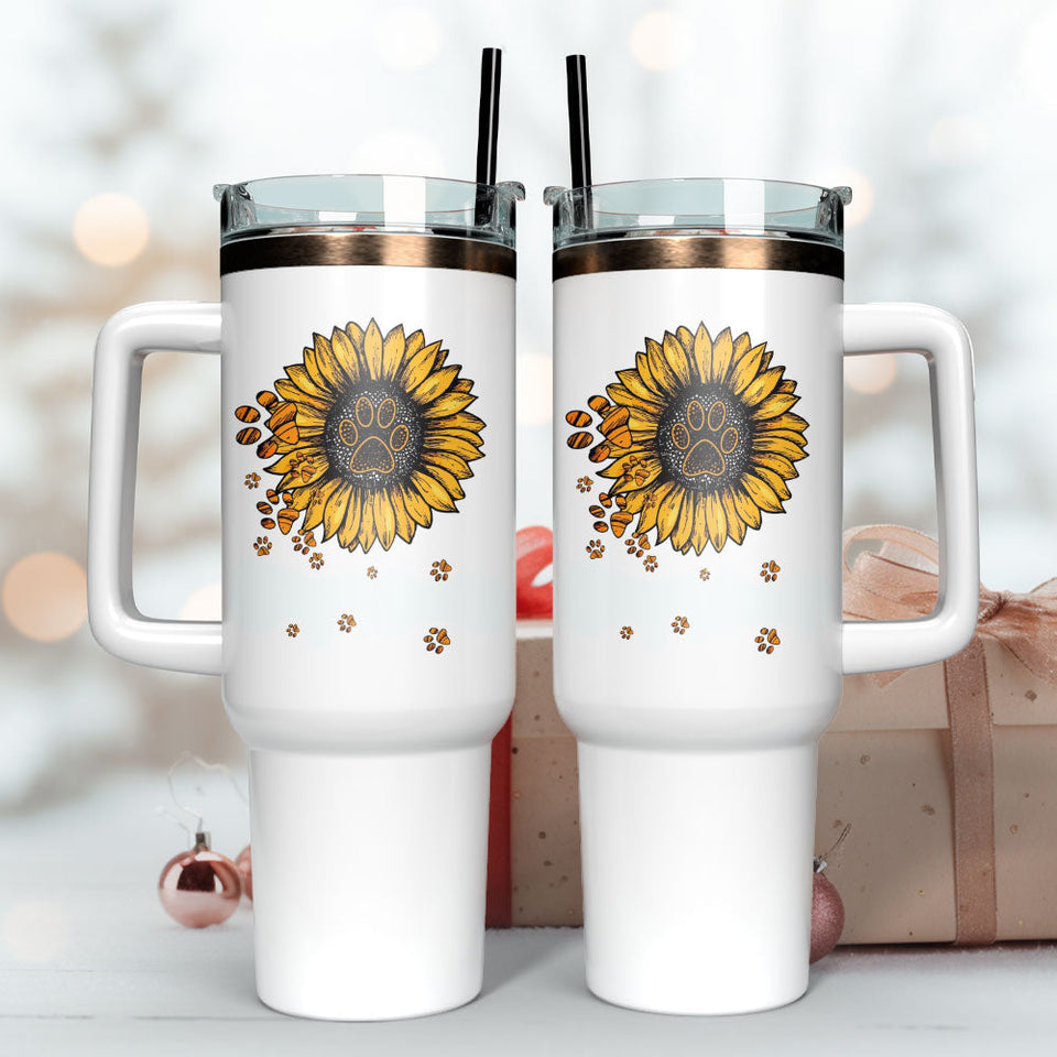 Sunflower Artwork Personalized 40oz Tumbler With Handle and Straw