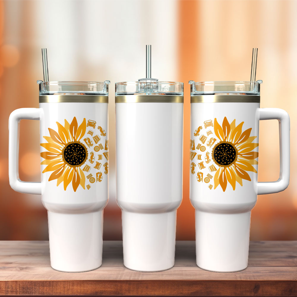 Sunflower Colorful Personalized 40oz Tumbler With Handle and Straw