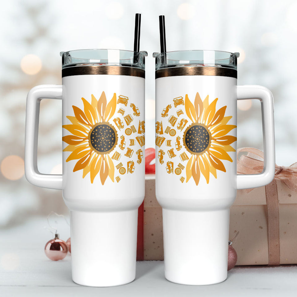 Sunflower Colorful Personalized 40oz Tumbler With Handle and Straw