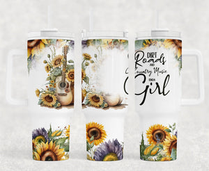 Sunflower Country Girl Vibes Personalized 40oz Tumbler With Handle and Straw