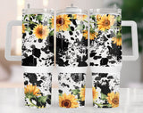 Sunflower Cow Print Personalized 40oz Tumbler With Handle and Straw