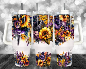 Sunflower Floral Personalized 40oz Tumbler With Handle and Straw