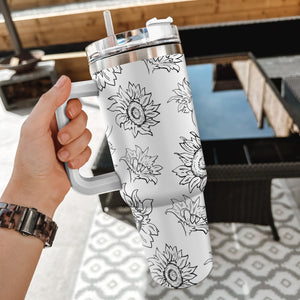 Sunflower Print Personalized 40oz Tumbler With Handle and Straw