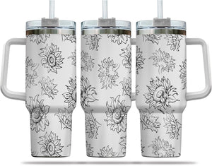 Sunflower Print Personalized 40oz Tumbler With Handle and Straw