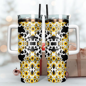 Sunflowers Glitter Leopard Artwork Personalized 40oz Tumbler With Handle and Straw