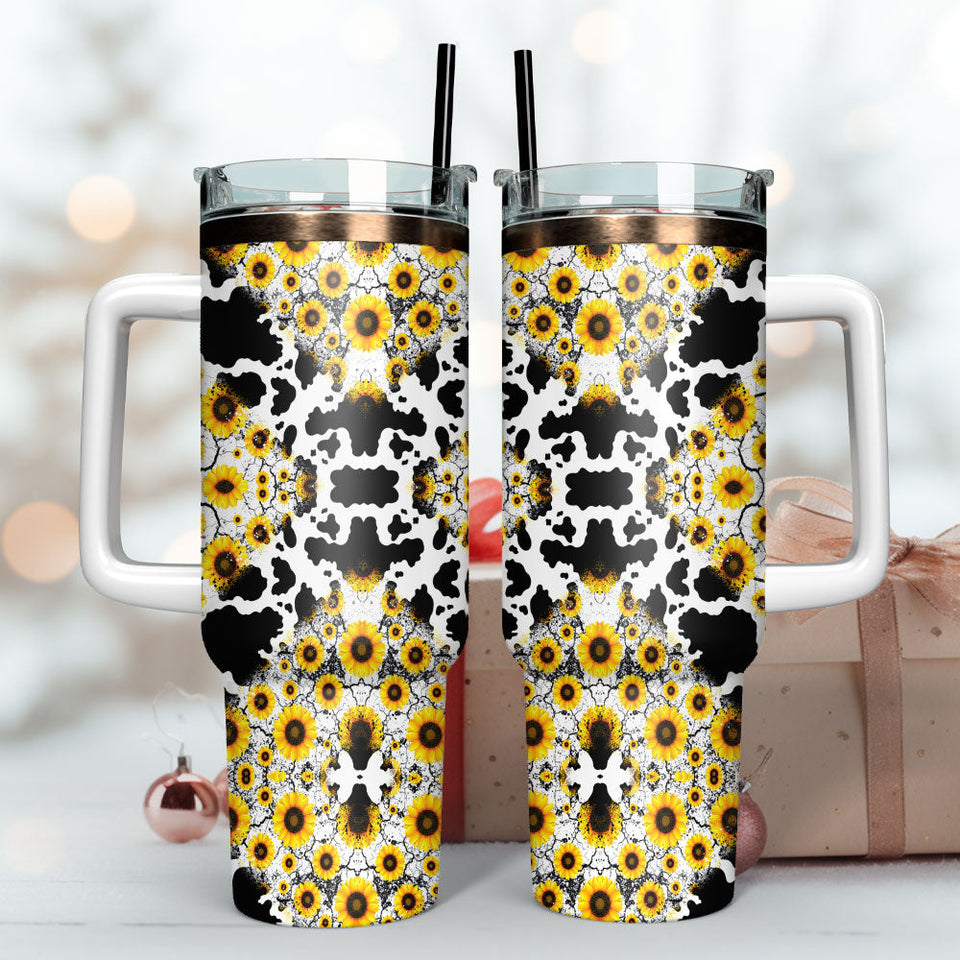 Sunflowers Glitter Leopard Artwork Personalized 40oz Tumbler With Handle and Straw