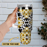 Sunflowers Glitter Leopard Artwork Personalized 40oz Tumbler With Handle and Straw