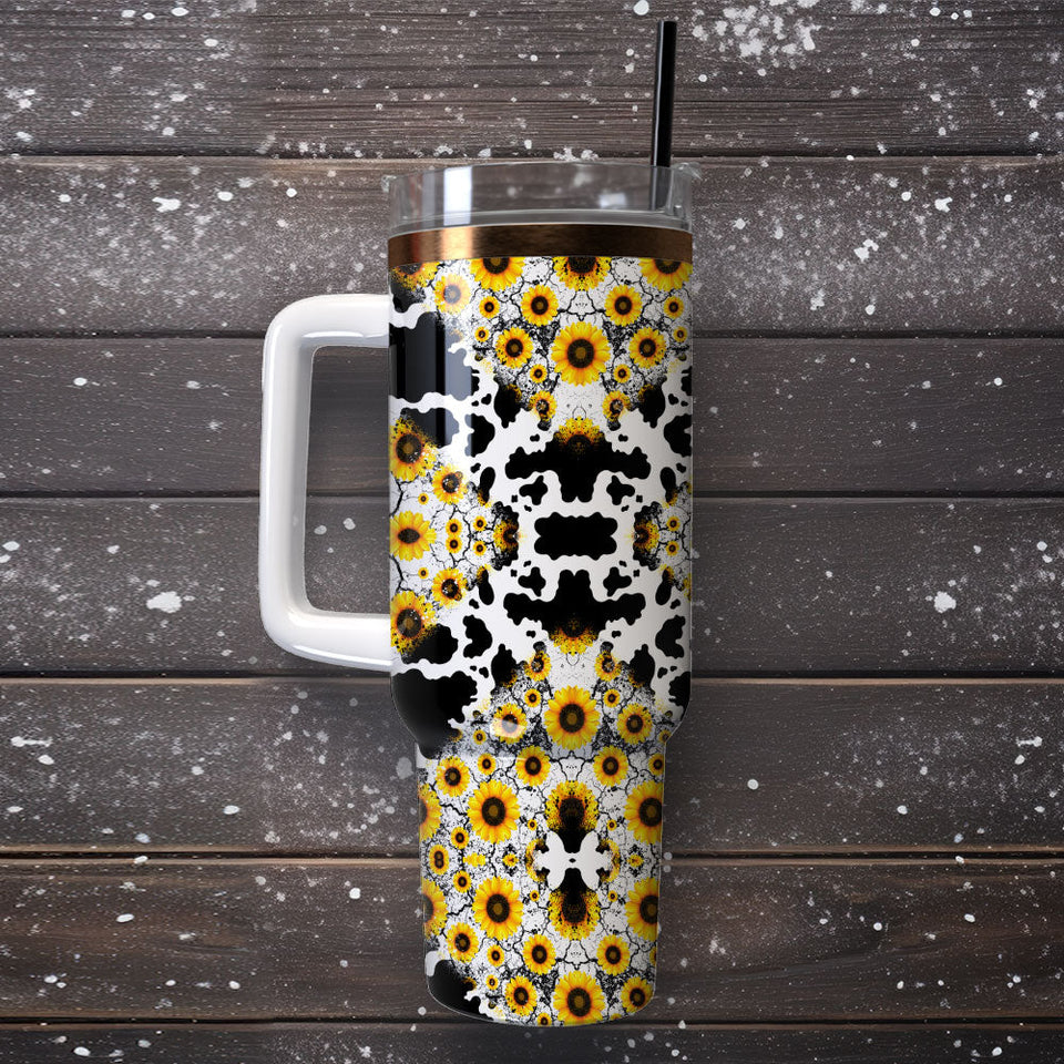 Sunflowers Glitter Leopard Artwork Personalized 40oz Tumbler With Handle and Straw