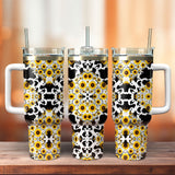 Sunflowers Glitter Leopard Artwork Personalized 40oz Tumbler With Handle and Straw