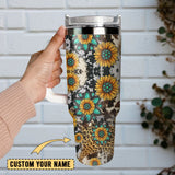 Sunflowers On Animal Prints Artwork Personalized 40oz Tumbler With Handle and Straw