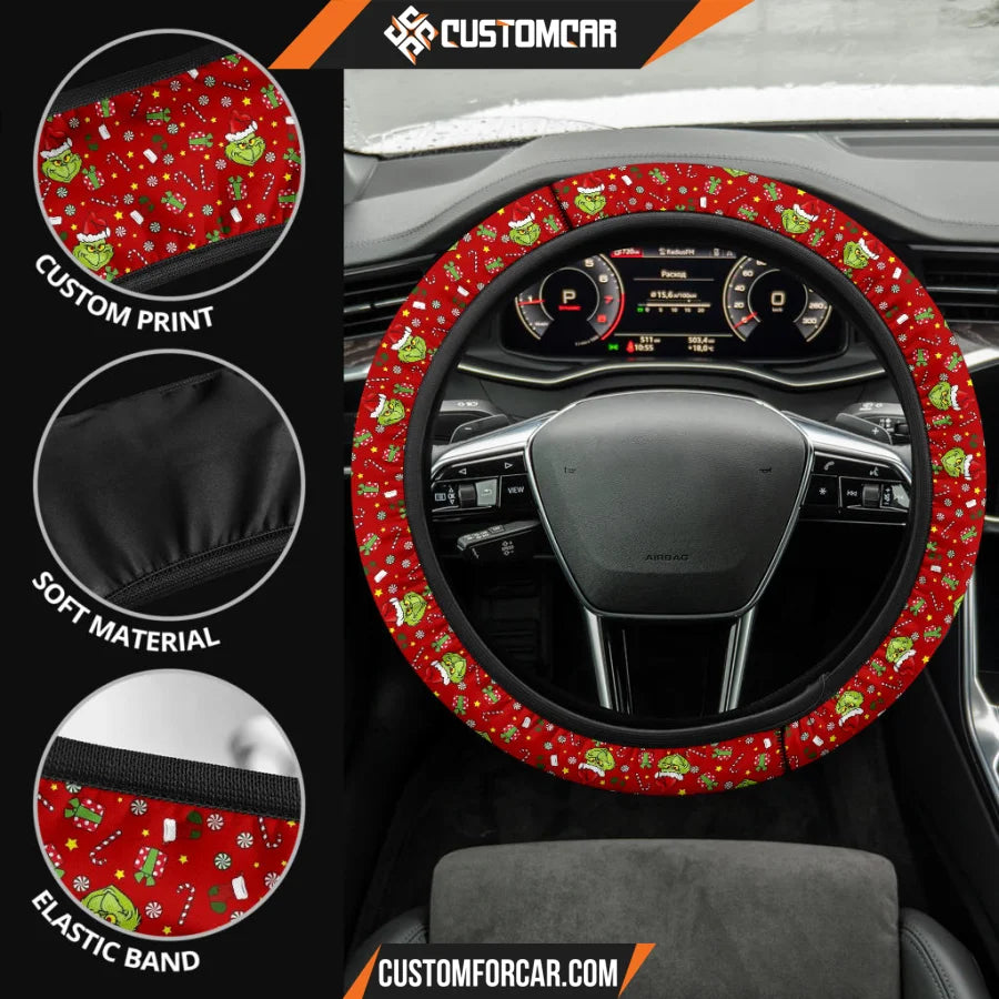 The Grinch Cartoon Steering Wheel Cover | Grinch Santa Face