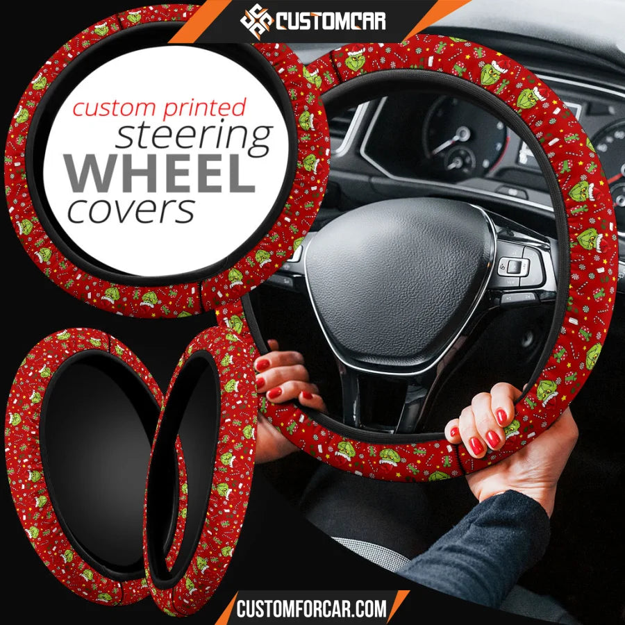 The Grinch Cartoon Steering Wheel Cover | Grinch Santa Face