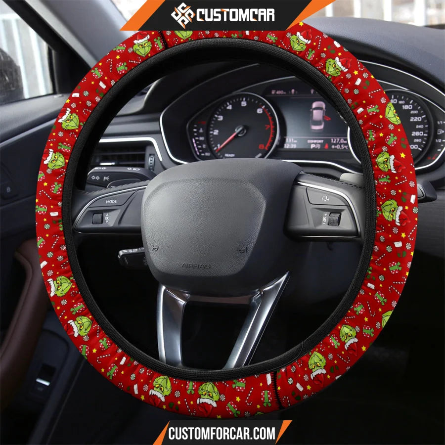 The Grinch Cartoon Steering Wheel Cover | Grinch Santa Face