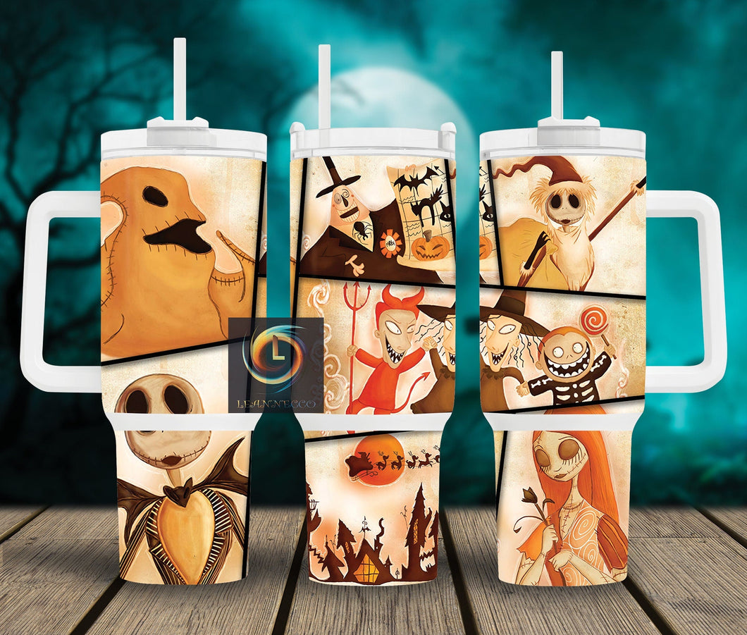 The Nightmare Before Christmas Cartoon Personalized 40oz Tumbler With Handle and Straw