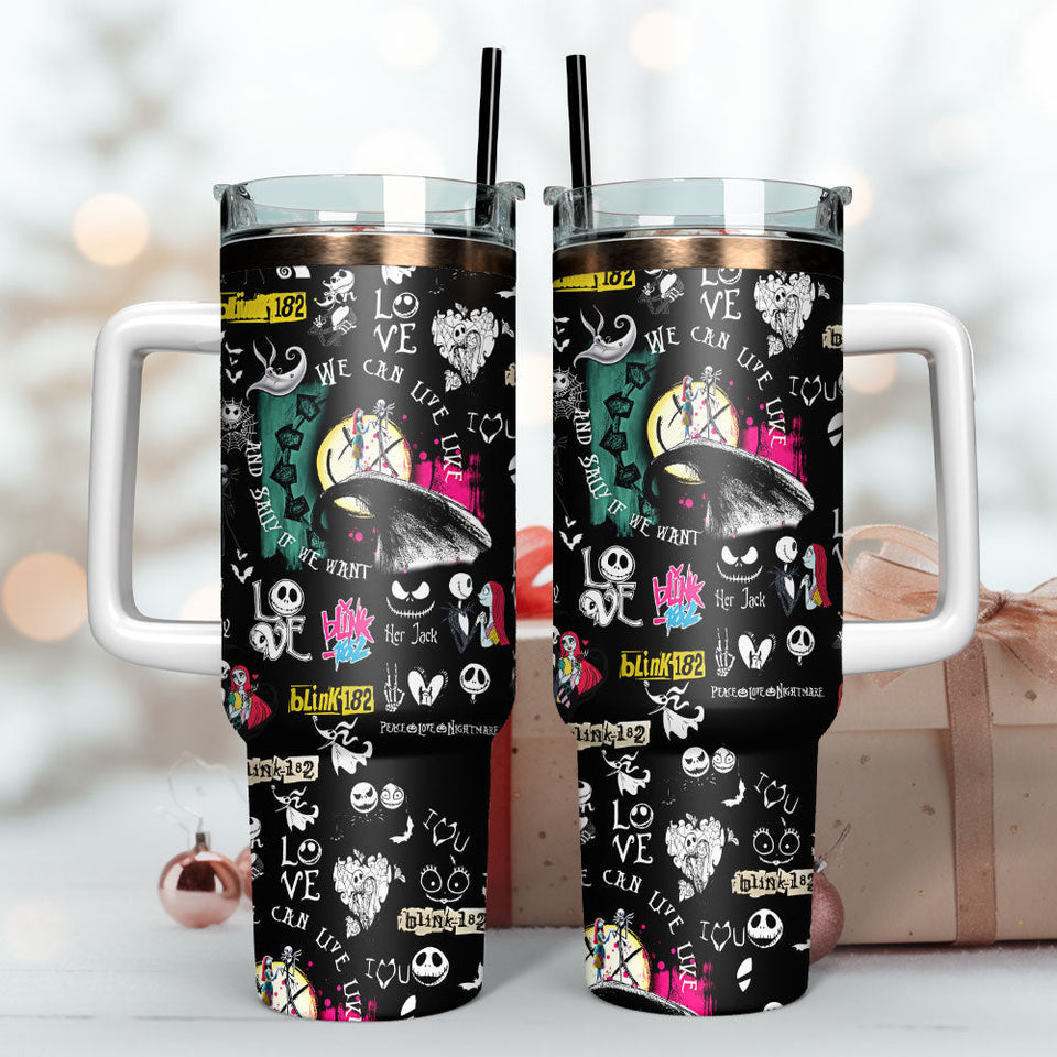 The Nightmare Before Christmas Movie And Blink 182 Music Personalized 40oz Tumbler With Handle and Straw