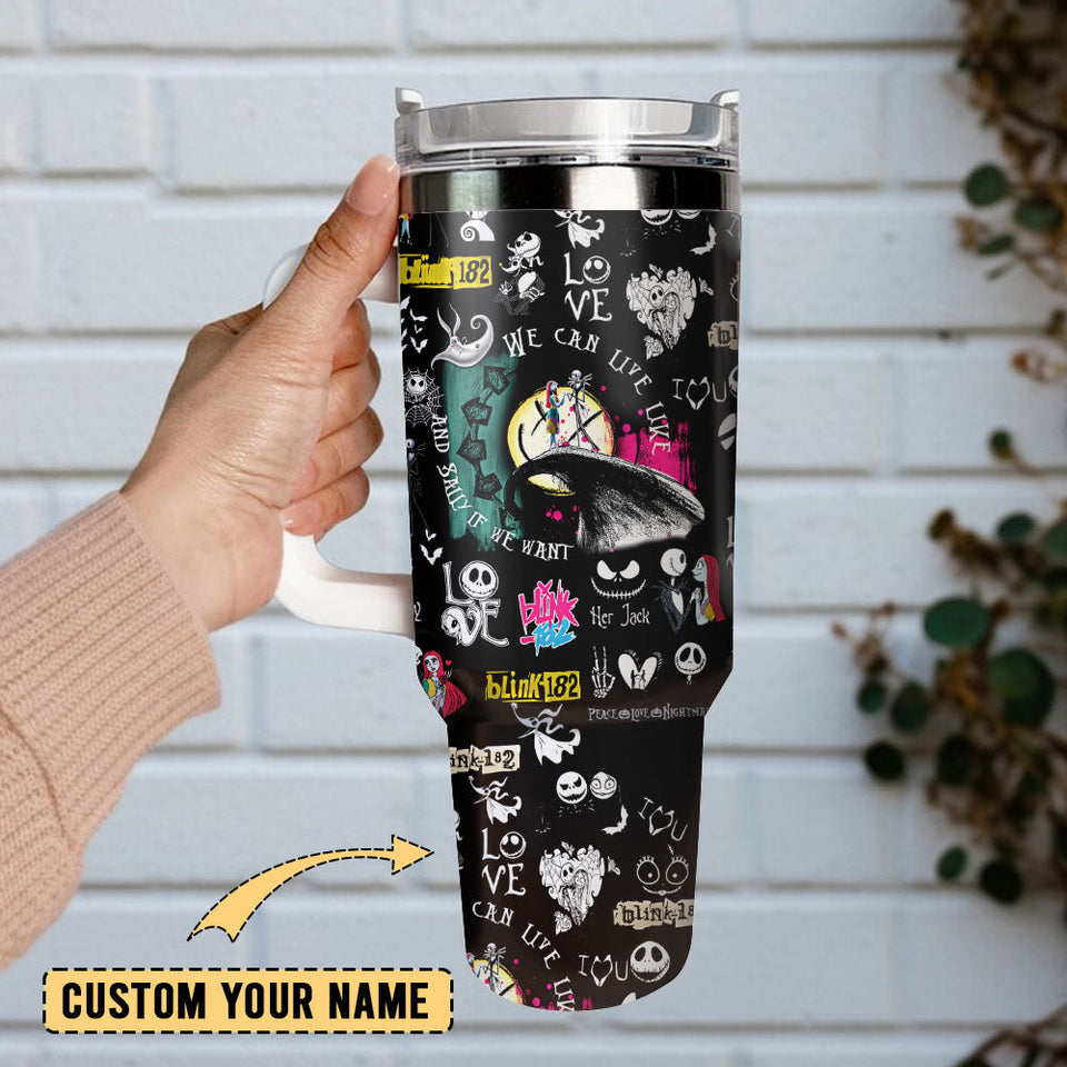 The Nightmare Before Christmas Movie And Blink 182 Music Personalized 40oz Tumbler With Handle and Straw