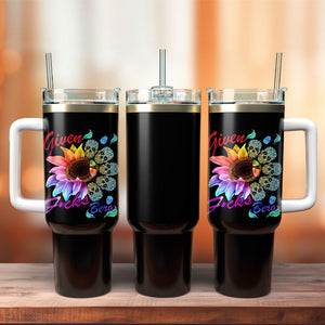 Tie Dye Sunflower Skull Artwork Personalized 40oz Tumbler With Handle and Straw