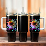 Tie Dye Sunflower Skull Artwork Personalized 40oz Tumbler With Handle and Straw