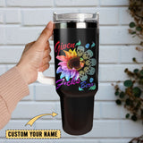 Tie Dye Sunflower Skull Artwork Personalized 40oz Tumbler With Handle and Straw