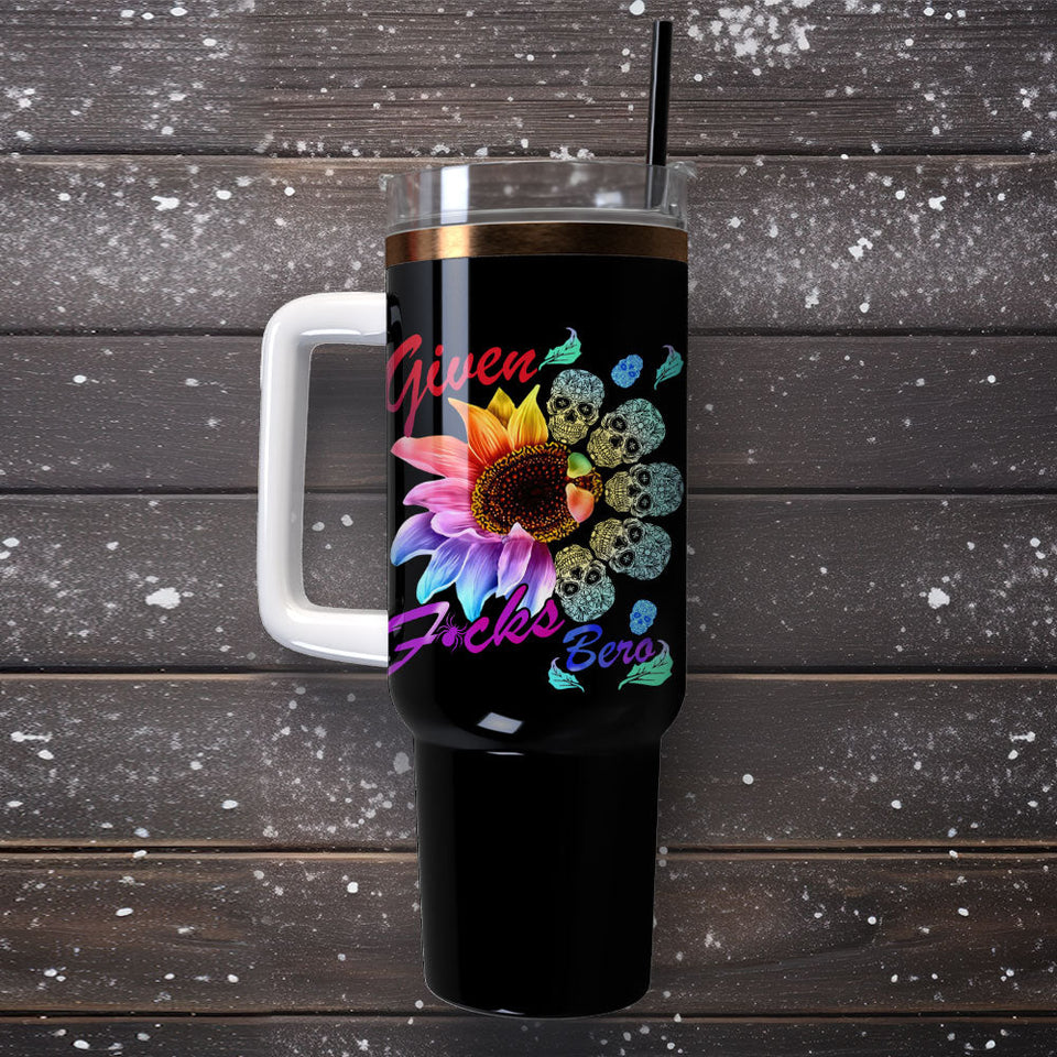 Tie Dye Sunflower Skull Artwork Personalized 40oz Tumbler With Handle and Straw