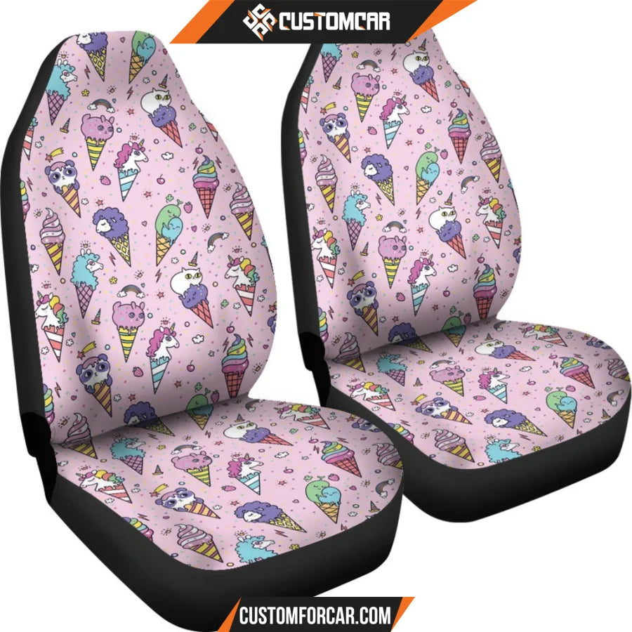 Unicorn Ice Cream Cone Pattern Print Universal Fit Car Seat 