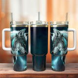 Wolf Artwork Personalized 40oz Tumbler With Handle and Straw