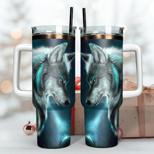 Wolf Artwork Personalized 40oz Tumbler With Handle and Straw