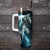 Wolf Artwork Personalized 40oz Tumbler With Handle and Straw