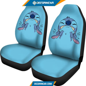 Cute Angry Stitch Disney Cartoon Blue Car Seat Covers 
