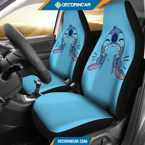 Cute Angry Stitch Disney Cartoon Blue Car Seat Covers 