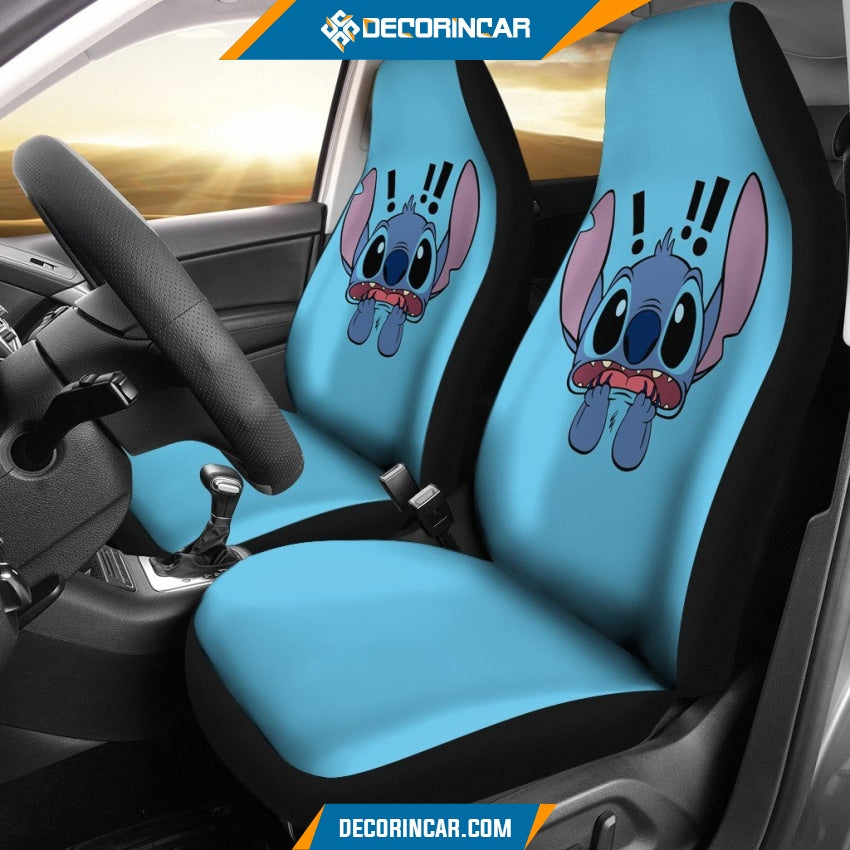 Stitch Scared Car Seat Covers Disney Cartoon Car Decor 
